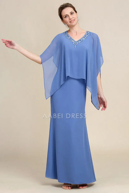 AABEI DRESS Wedding Guests Dresses Mom's Formal Dress A Line V Neck Sparkly Beaded Flutter Batwing Sleeves Exquisite Mother of the Bride Dress