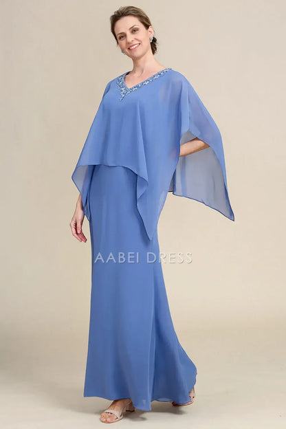 AABEI DRESS Wedding Guests Dresses Mom's Formal Dress A Line V Neck Sparkly Beaded Flutter Batwing Sleeves Exquisite Mother of the Bride Dress