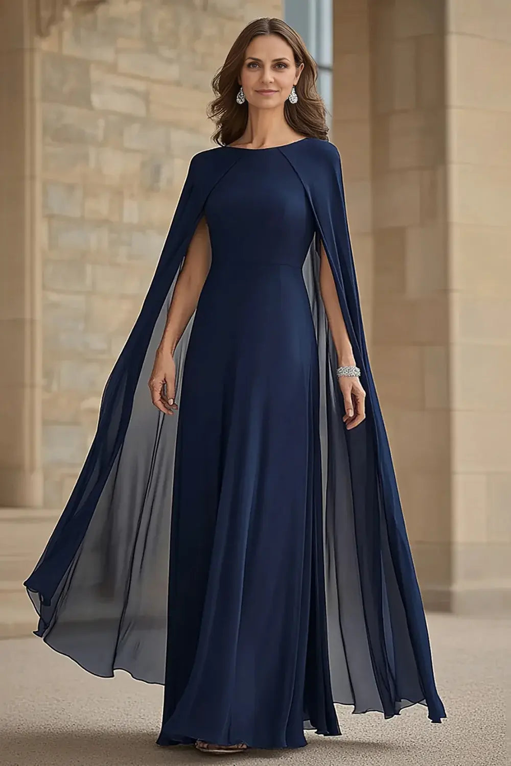 AABEI DRESS Wedding Guests Dresses Mom's Formal Dress Charming Chiffon Mermaid Boat Collar with Cape Elegant Long Mother of the Bride Dress