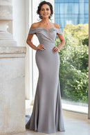 AABEI DRESS Wedding Guests Dresses Mom's Formal Dress Elegant Mermaid Off The Shoulder Pleated Beadwork Neckline Fashion Mother of the Bride Dress