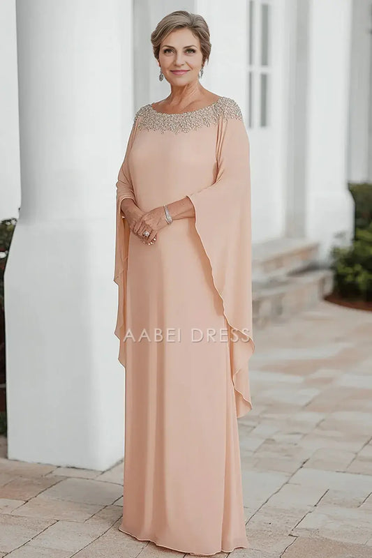 AABEI DRESS Wedding Guests Dresses Mom's Formal Dress Elegant Plus Size Straight Chiffon Beadwork Scoop Neck Flutter Sleeves Gorgeous Mother of the Bride Dress