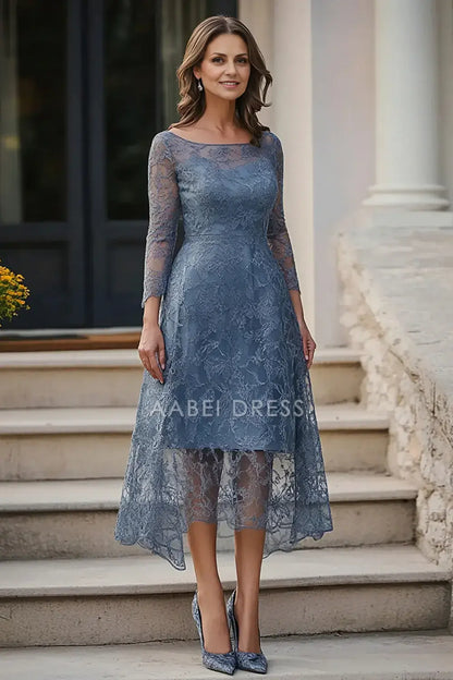 AABEI DRESS Wedding Guests Dresses Mom's Formal Dress Exquisite Lace A-Line Boat Collar Long Sleeves Retro Mother of the Bride Dress