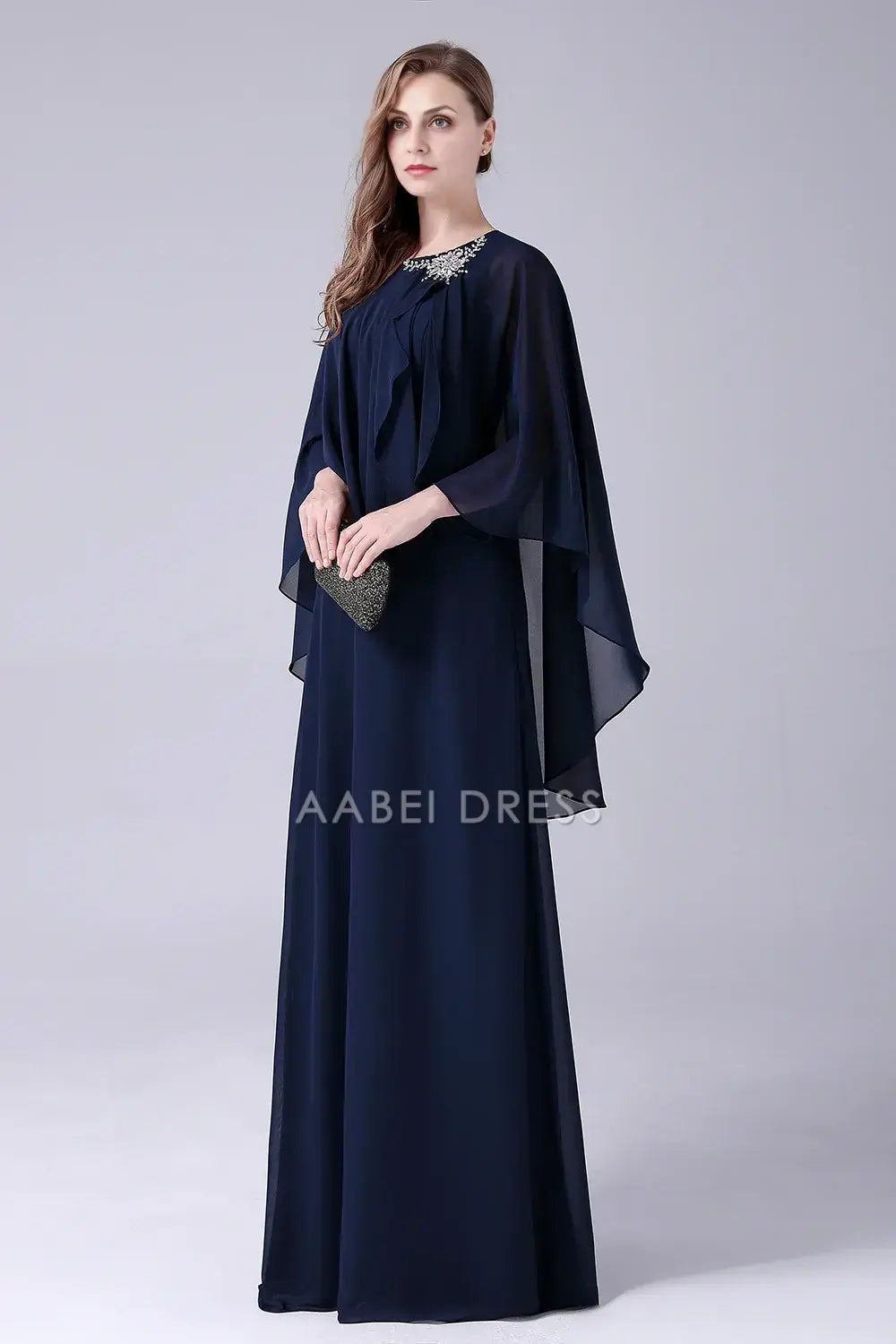 AABEI DRESS Wedding Guests Dresses Mom's Formal Dress Fashion A-Line Scoop Neck Beadwork Chiffon Cloak Flutter Sleeves Elegant Mother of the Bride Dress