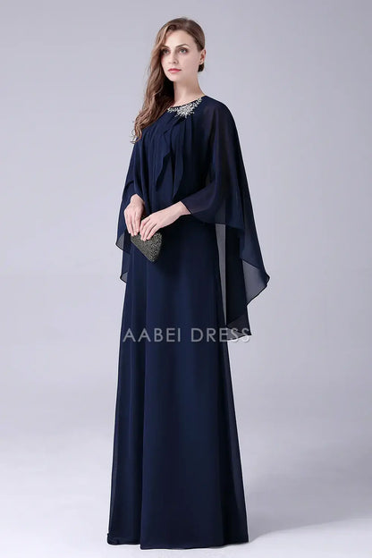 AABEI DRESS Wedding Guests Dresses Mom's Formal Dress Fashion A-Line Scoop Neck Beadwork Chiffon Cloak Flutter Sleeves Elegant Mother of the Bride Dress
