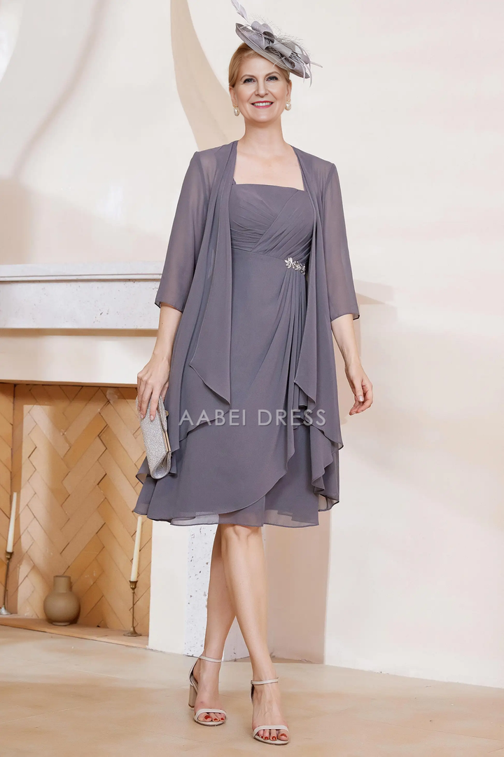 AABEI DRESS Wedding Guest Dress Exquisite A-Line Crew Neck Half Sleeve Appliques Ruching Floor Length Elegant Mother of the Bride Dress main image 1