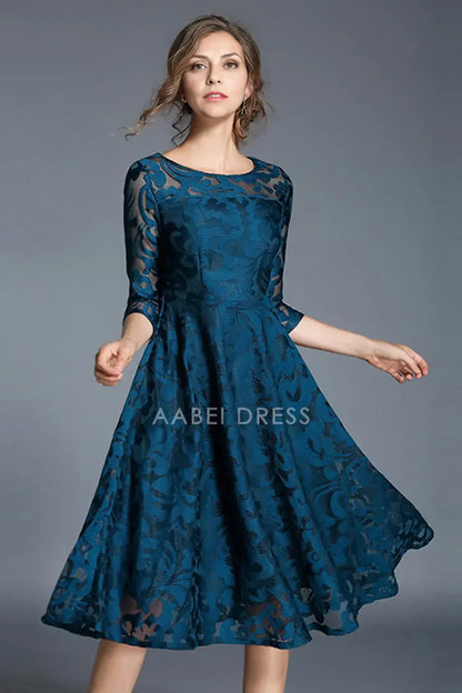 AABEI DRESS Wedding Guests Dresses Mom's Formal Dress Lace A-Line Round Neck 3/4 Sleeves Elegant Mother of the Bride Dress