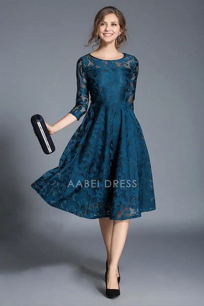 AABEI DRESS Wedding Guests Dresses Mom's Formal Dress Lace A-Line Round Neck 3/4 Sleeves Elegant Mother of the Bride Dress