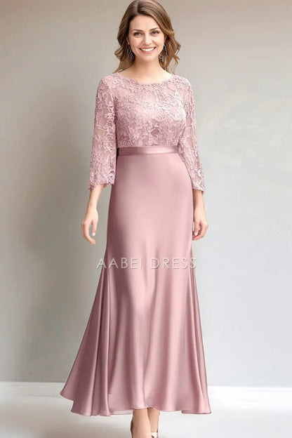 AABEI DRESS Wedding Guests Dresses Mom's Formal Dress Mermaid Lace Top Round Neck Long Sleeves Elegant Mother of the Bride Dress