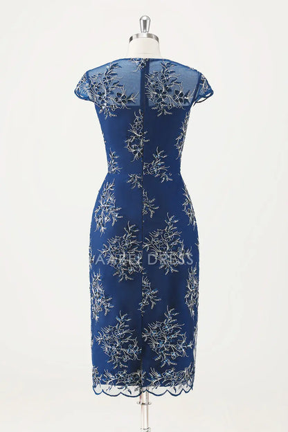 AABEI DRESS Wedding Guests Dresses Mom's Formal Dress Sheath Applique Round Neck Cap Sleeve with Cloak Two-Piece Set Tea-Length Exquisite Mother of the Bride Dress