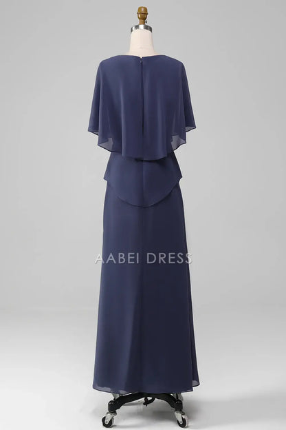 AABEI DRESS Wedding Guests Dresses Mom's Formal Dress Sheath/Column Boat Collar Chiffon With Cape Elegant Simple Mother of the Bride Dress