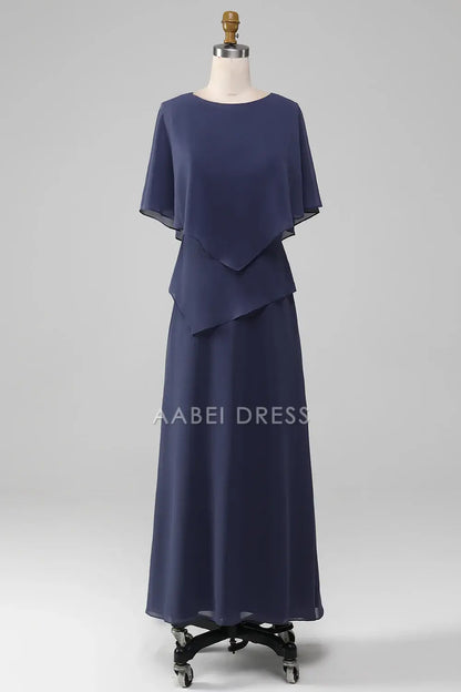 AABEI DRESS Wedding Guests Dresses Mom's Formal Dress Sheath/Column Boat Collar Chiffon With Cape Elegant Simple Mother of the Bride Dress