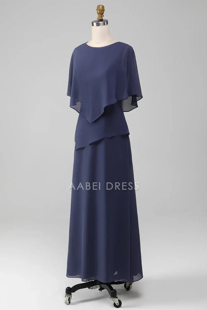 AABEI DRESS Wedding Guests Dresses Mom's Formal Dress Sheath/Column Boat Collar Chiffon With Cape Elegant Simple Mother of the Bride Dress