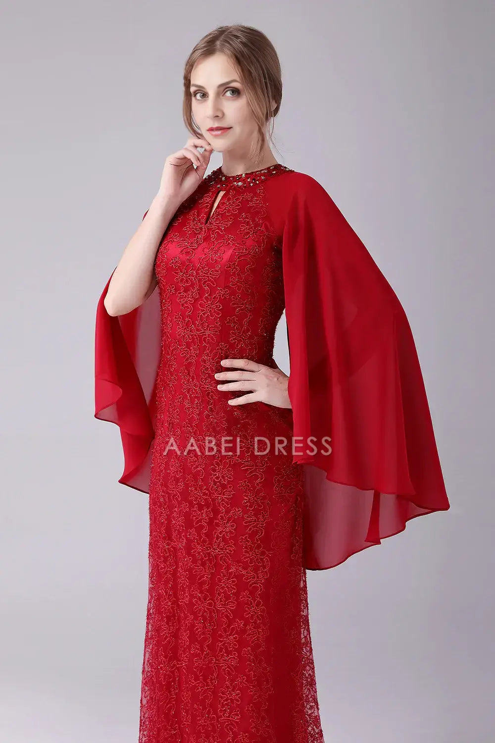 AABEI DRESS Wedding Guests Dresses Mom's Formal Dress Sparkle A-Line Round Neck Flutter Sleeves Lace Beadwork Gorgeous Long Mother of the Bride Dress