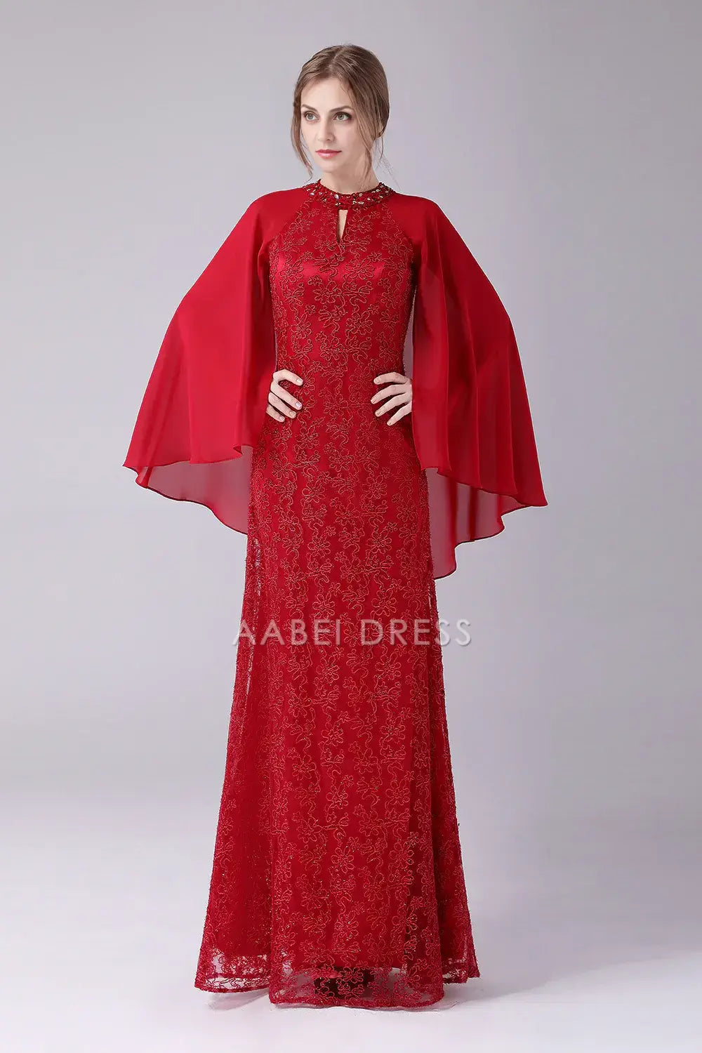 AABEI DRESS Wedding Guests Dresses Mom's Formal Dress Sparkle A-Line Round Neck Flutter Sleeves Lace Beadwork Gorgeous Long Mother of the Bride Dress