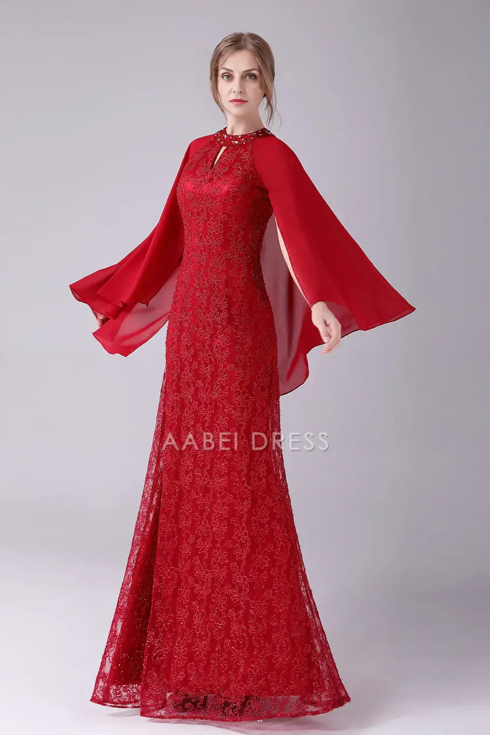 AABEI DRESS Wedding Guests Dresses Mom's Formal Dress Sparkle A-Line Round Neck Flutter Sleeves Lace Beadwork Gorgeous Long Mother of the Bride Dress