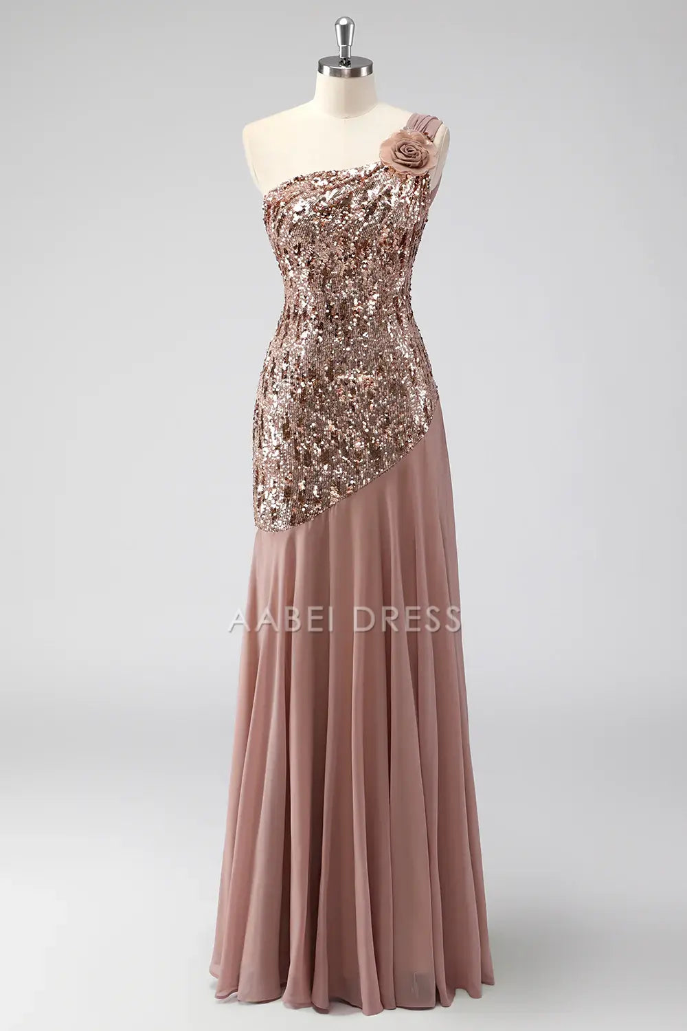 AABEI DRESS Wedding Guests Dresses Mom's Formal Dress Sparkly Sheath One Shoulder Flower Sequin Chiffon Splicing Ruched Chic Mother of the Bride Dress
