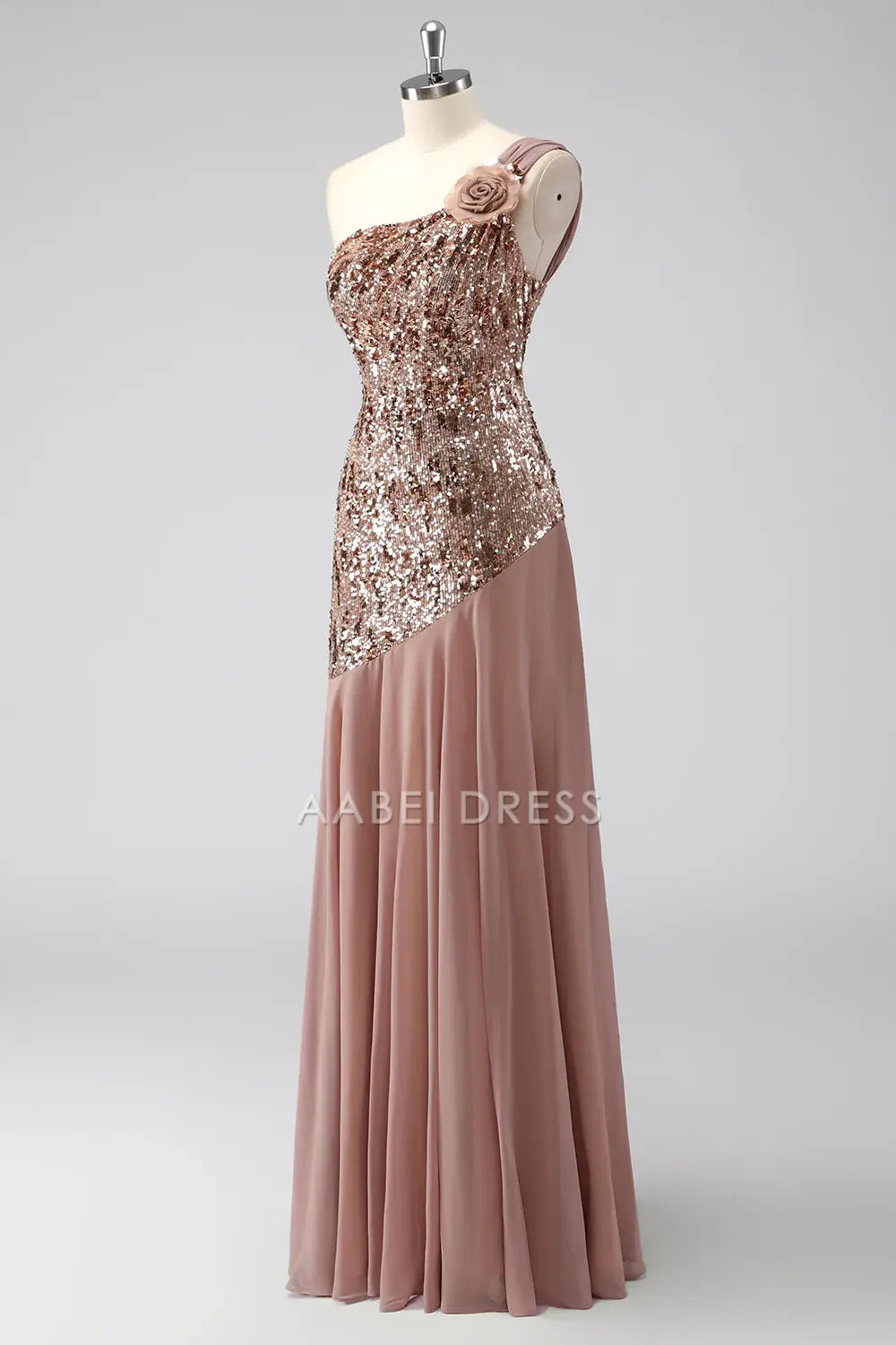 AABEI DRESS Wedding Guests Dresses Mom's Formal Dress Sparkly Sheath One Shoulder Flower Sequin Chiffon Splicing Ruched Chic Mother of the Bride Dress