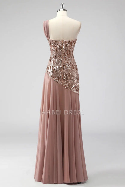 AABEI DRESS Wedding Guests Dresses Mom's Formal Dress Sparkly Sheath One Shoulder Flower Sequin Chiffon Splicing Ruched Chic Mother of the Bride Dress