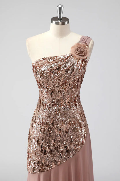 AABEI DRESS Wedding Guests Dresses Mom's Formal Dress Sparkly Sheath One Shoulder Flower Sequin Chiffon Splicing Ruched Chic Mother of the Bride Dress