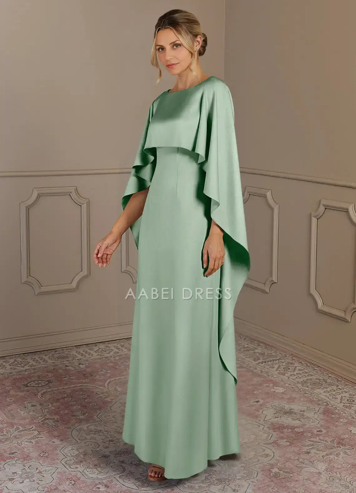 AABEI DRESS Wedding Guests Dresses Sheath Boat Neck Flutter Chiffon Ruched Shawl Elegant Mother of the Bride Dress