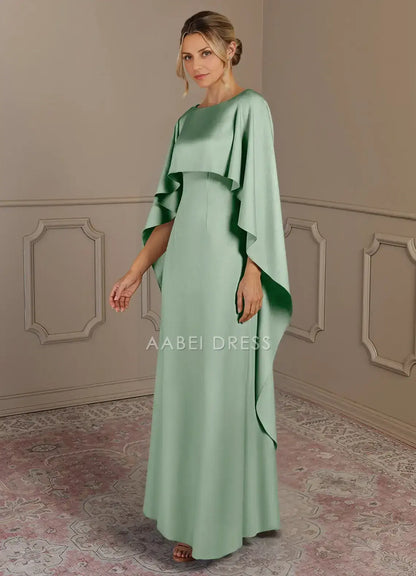 AABEI DRESS Wedding Guests Dresses Sheath Boat Neck Flutter Chiffon Ruched Shawl Elegant Mother of the Bride Dress
