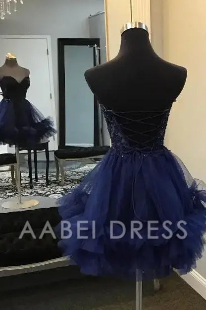 AABEI DRESS A-Line Off Shoulder Sweetheart Sheer Corset Ruffle with Appliques Lace-Up Backless Cute Charming Hot Sale Short Homecoming Dress