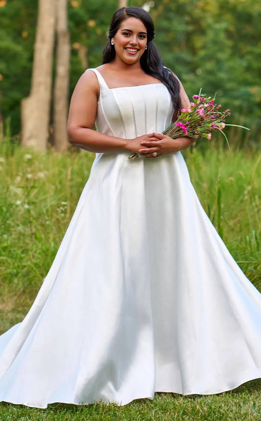 AABEI DRESS A Line Square Neck Sleeveless Ruched Plus size Fashion Simple Wedding Dress