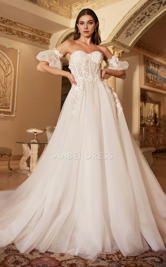 AABEI DRESS Beautiful A Line Strapless Sweetheart Removable Sleeves Backless Elegant Wedding Dress