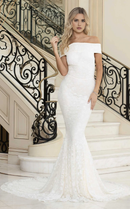 AABEI DRESS Charming Mermaid Off Shoulder Bateau Backless Sweep Train Exquisite Lace Wedding Dress