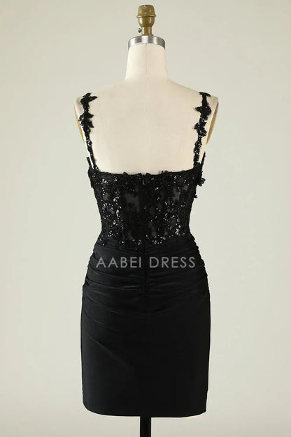 AABEI DRESS Charming Sheath Spaghetti Strap Sweetheart Neckline Sequines Appliques Pleated Sparkle Hot Sale Short Homecoming Dress