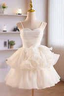 AABEI DRESS Cute A-Line Sweetheart Neckline Spaghetti Strap White Ruffle Exquisite Hot Sale Short Homecoming Dress