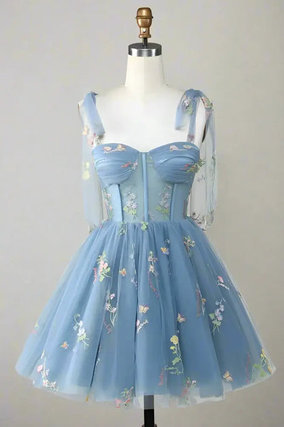 AABEI DRESS Elegant A Line Sweetheart Neckline Tie Straps Floral Embroidery Exquisite Short Party Dress Hot Sale Short Homecoming Dress