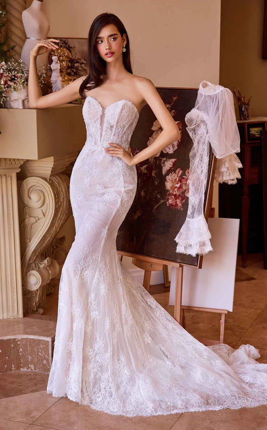 AABEI DRESS Elegant Mermaid Sweetheart Long Sleeves Lace Two Dressing Styles Unique Fashion Wedding Dress