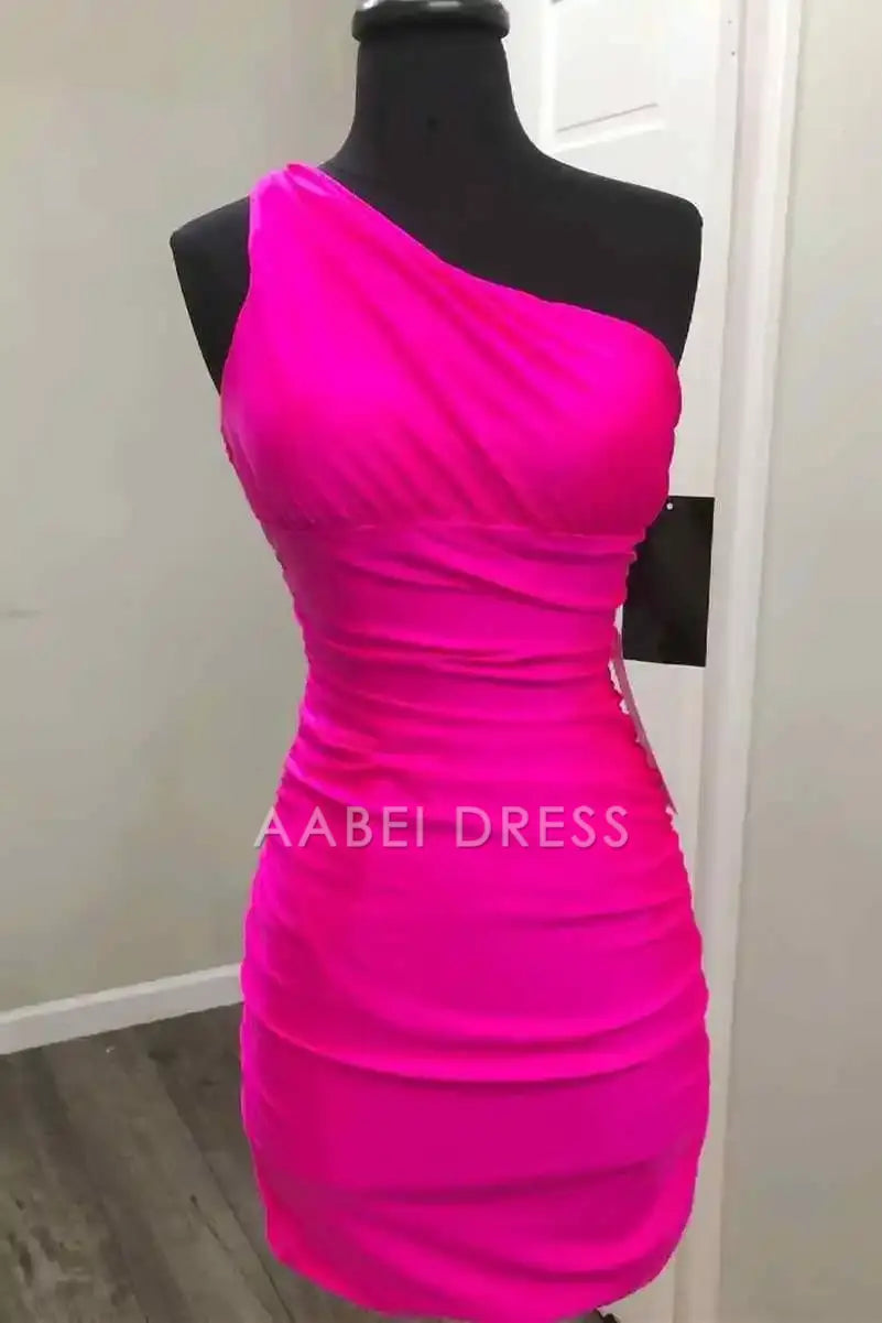AABEI DRESS Elegant Sheath Tight One Shoulder Pleated Simple Hot Sale Short Homecoming Dress