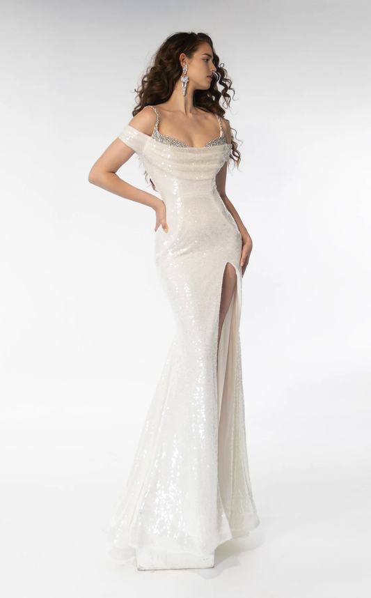 AABEI DRESS Exquisite Mermaid Spaghetti Strap Off Shoulder Beadwork Side Fork Sparkle Wedding Dress