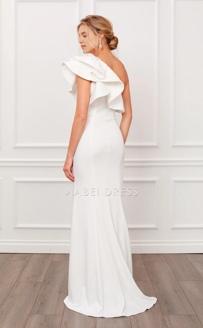 AABEI DRESS Exquisite Sheath One-Shoulder Ruched Sleeves Side Fork Elegant Wedding Dress