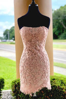 AABEI DRESS Exquisite Sheath Strapless Lace Appliques Fashion Hot Sale Short Homecoming Dress