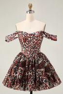 AABEI DRESS For Women Short Prom Dress Cheetah Print A Line Corset Off The Shoulder Backless Ruched Sexy Dress Affordable Hot Sale Homecoming Dress