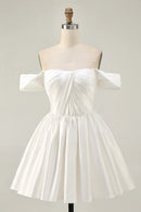 AABEI DRESS For Women Short Prom Dress Chic A Line Off The Shoulder Pleated Low-Cut Elegant Simple Dress Affordable Hot Sale Homecoming Dress