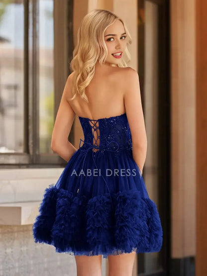 AABEI DRESS For Women Short Prom Dress Exquisite A Line Strapless Sweetheart Neckline layered Ruffles Backless Chic Affordable Hot Sale Homecoming Dress
