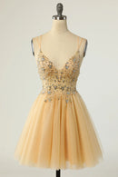 AABEI DRESS For Women Short Prom Dress Gorgeous A Line V Neck Double Spaghetti Straps With Beading Backless Exquisite Dress Affordable Hot Sale Homecoming Dress