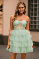 AABEI DRESS For Women Short Prom Dress Light Green A Line Strapless Sweetheart Neckline Backless Layering Ruffles Cute Dress Affordable Hot Sale Homecoming Dress