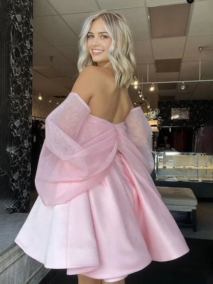 AABEI DRESS For Women Short Prom Dress Pink A-Line Off The Shoulder Sweetheart Neckline Sequined Top Backless Cute Dress Affordable Hot Sale Homecoming Dress