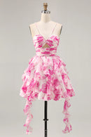 AABEI DRESS For Women Short Prom Dress Romantic Printing A Line Pleated Sweetheart Neckline Spaghetti Strap Keyhole Tiers Ruffled With Pearls Exquisite Dress Affordable Hot Sale Homecoming Dress