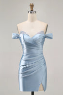 AABEI DRESS For Women Short Prom Dress Sheath Off Shoulder Sweetheart Neckline Beadwork Pleated Backless With Slit Chic Dress Affordable Hot Sale Homecoming Dress