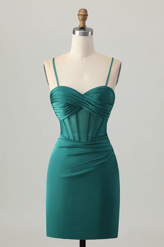 AABEI DRESS For Women Short Prom Dress Sheath Spaghetti Strap Pleated Sweetheart Neckline Backless Chic Dress Affordable Hot Sale Homecoming Dress