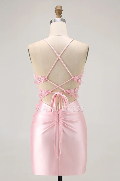 AABEI DRESS For Women Short Prom Dress Sheath Spaghetti Strap Sweetheart Neckline Backless 3D Floral Exquisite Dress Affordable Hot Sale Homecoming Dress