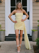 AABEI DRESS For Women Short Prom Dress Sheath Strapless Pleated with Drape Fashion Affordable Hot Sale Homecoming Dress