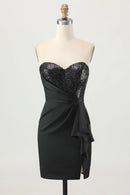 AABEI DRESS For Women Short Prom Dress Sparkly Black Sheath Tight Strapless Sweetheart Neckline With Sequins Ruched Charming Dress Affordable Hot Sale Homecoming Dress