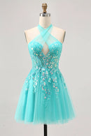 AABEI DRESS For Women Short Prom Dress Sparkly Green Halter Corset Sequin Lace Appliques Cute Dress Affordable Hot Sale Homecoming Dress